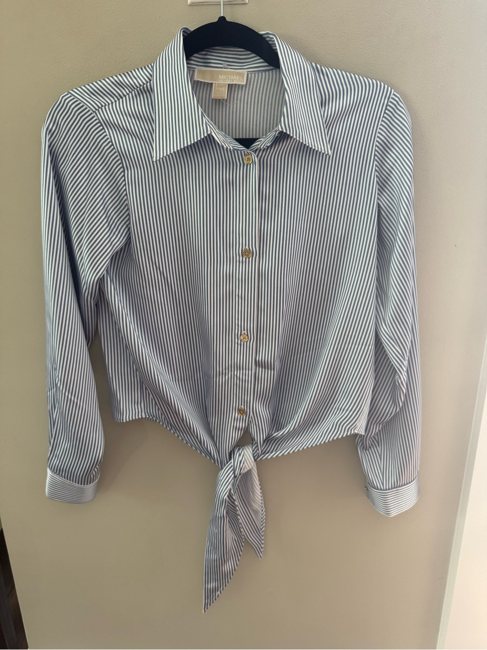 Michael Kors Blue & White pin stripe satin Tie-Front Blouse
